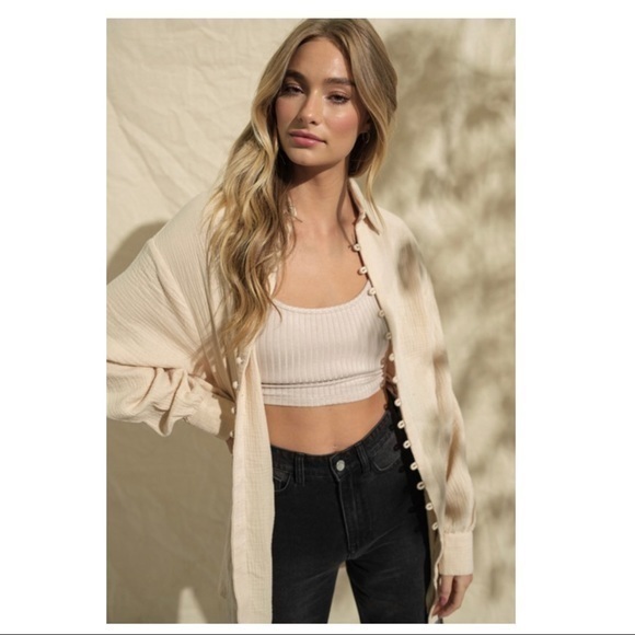 Cotton Loop Button Front Blouse - Picture 2 of 7